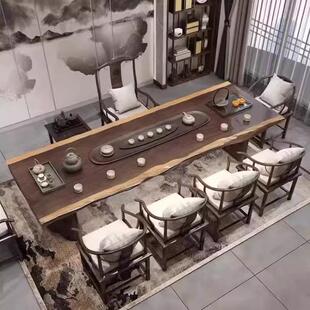 新中式木大板茶桌椅大组合实不WPH规则整块班台台客厅禅意茶原木