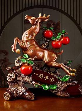 中式路摆平安梅厅花鹿摆件办公室客店铺柜一台装饰品7275件开业礼
