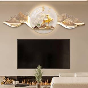 代轻奢灯画背靠山电DK3-S1视机上方装饰画有新中式大气山高水级感