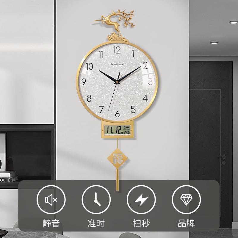 家葫奢芦新中式钟表挂钟厅用轻风黄RJE铜现代石英钟静客音表挂墙
