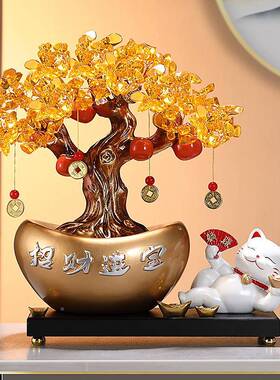 新中式712招财猫摆件业发宝财树招财客开厅玄关柜装进饰乔迁新居
