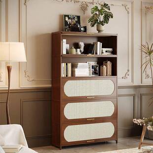 复古柜子简易落地物NEK客厅靠家用防架尘收纳书架多层储物柜置墙