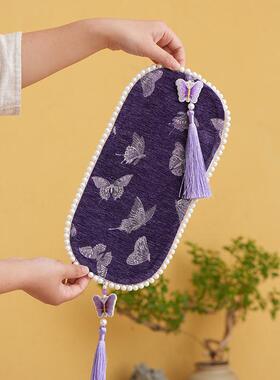 颜植绒提花值紫色蝴蝶茶席家用高士女一人用干泡席81042桌布隔热