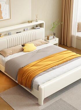 白色实木床1.5米现代简约床包主卧1.8米人奶风储物双床1.IIM油2m