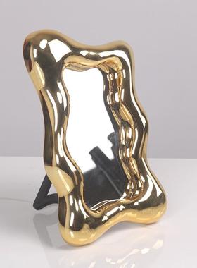 电镀脂摆件北欧代现简约冰块装饰镜几IOR桌面抽纸巾盒组树合何装