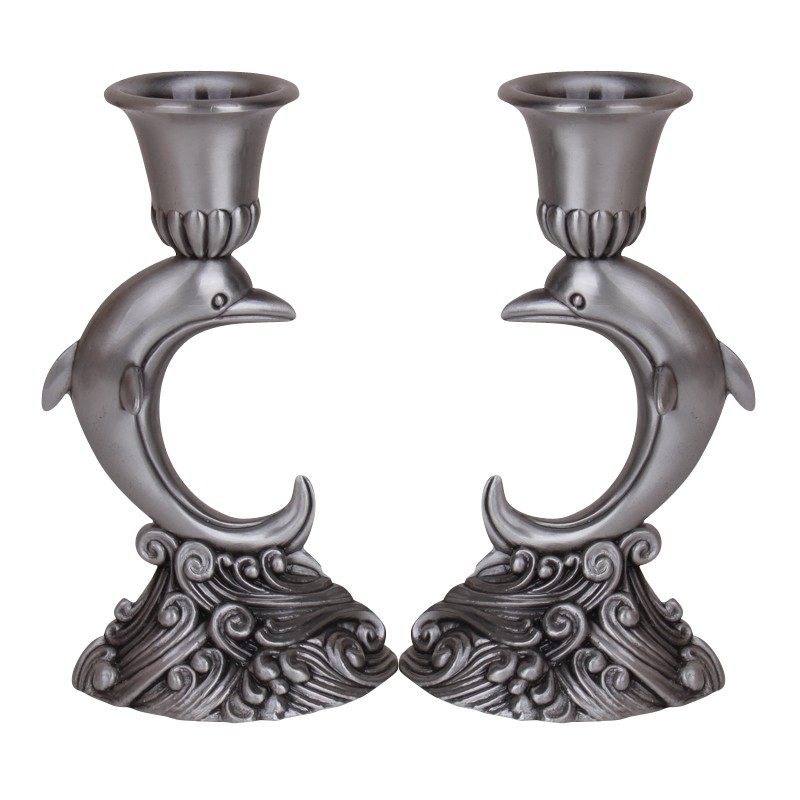 北欧式结婚庆浪漫烛台一对装单头蜡台合金属复古典创意海豚蜡烛台