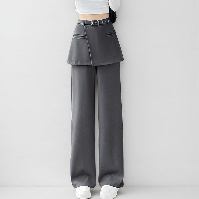 2025春夏季新款舒适气质遮胯假两件西装裙裤叠穿设计感休闲裤女