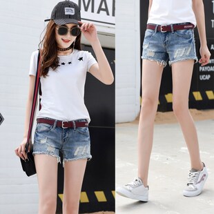 牛仔短裤女夏季2024年新款时尚修身显瘦直筒破洞毛边低腰超短裤子