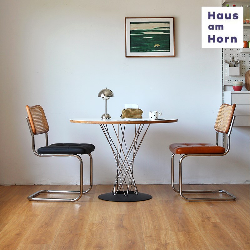 号角屋升级悬臂椅中古藤编餐椅北欧实木休闲家用弓形靠背椅子