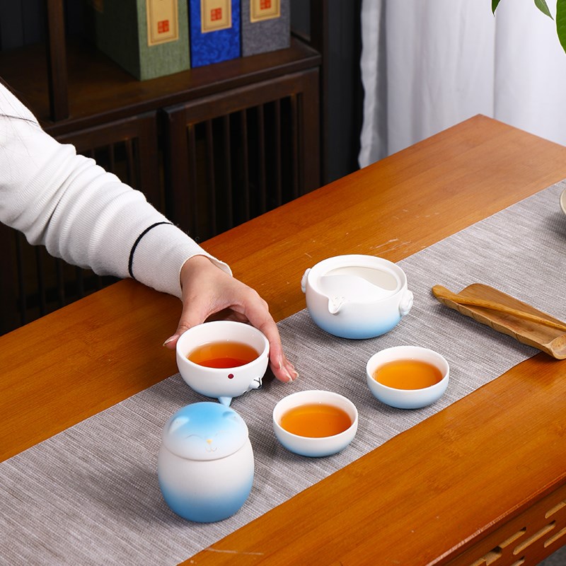 柴犬快客杯便携式户外一壶三杯陶瓷茶杯可爱小狗功夫旅行茶具套装