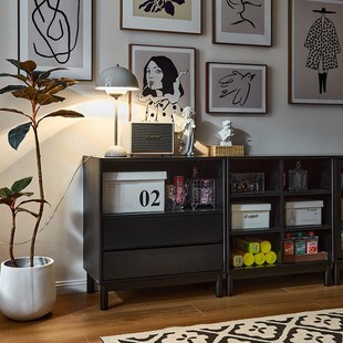 慕盛实木组合柜黑色模块化储物书柜书架置物柜收纳矮柜展示柜白色