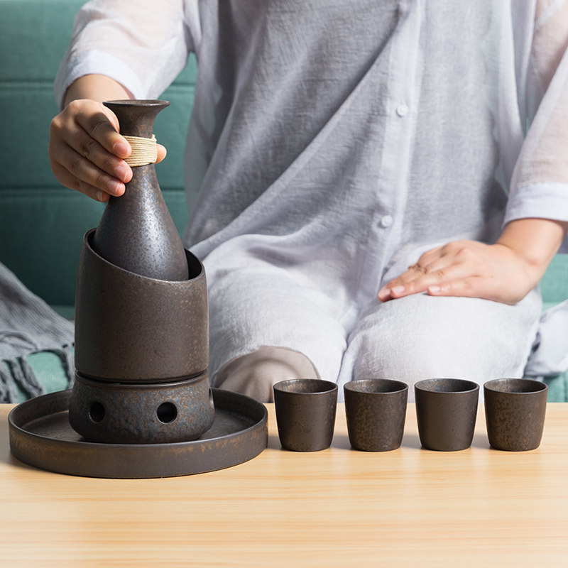 陶瓷酒具套装日式清酒暖热烫酒壶白酒杯家用蜡烛加热温酒器小酒盅