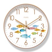 易普拉6233挂钟可爱小鱼客厅钟表卡通家用时钟挂表静音扫秒石英钟