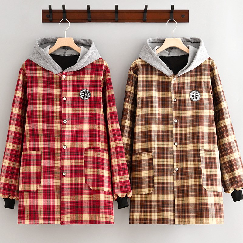 秋冬洋气外穿保暖罩衣加绒加厚长袖大褂时尚防污工作服上班护衣女