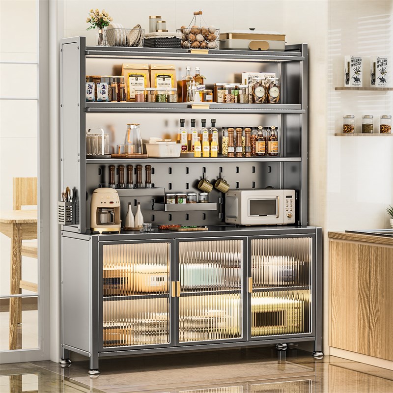 厨房餐边柜储物柜靠墙一体碳钢多功能落地多层收纳金属铁艺置物架