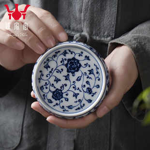 钟家窑景德镇盖置 手绘青花柴窑缠枝纹壶盖紫砂壶茶盖搁置盖盖托