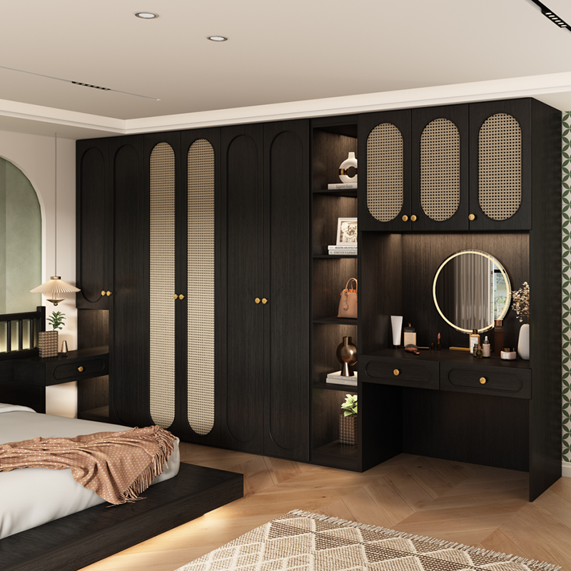 定制ENF级衣柜一门到顶2024年新款带梳妆台卧室实木藤编柜子组合