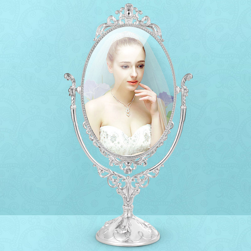 化妆镜欧式复古椭圆金属双面梳妆镜礼品台式公主镜镜创意号结婚大