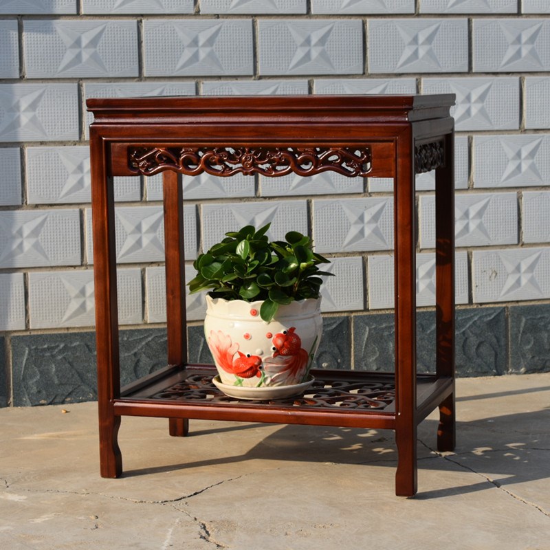 实木花架中式奇石桌榆木盆景鱼缸架子客厅沙发边桌简约木质小桌子