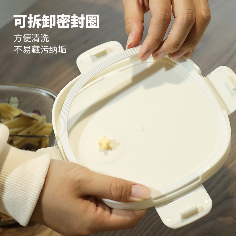蓝莲花保鲜盒饭盒便当盒玻璃可加热微波炉三分格碗高颜值上班带盖