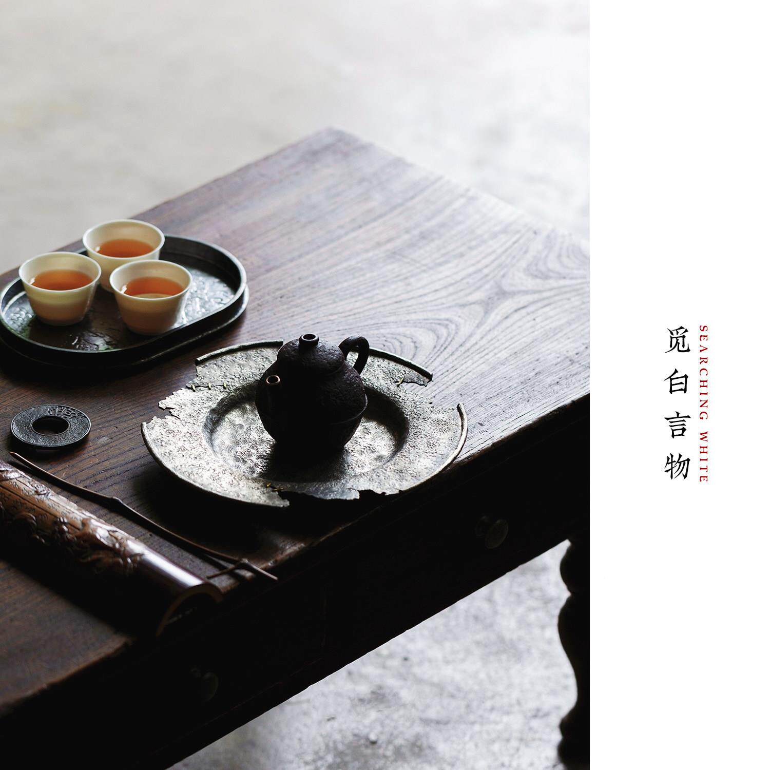 壶白无相纯锡制承锔钉做旧干虫泡台古朴茶盘杯托拙无相纯锡朴噬侘