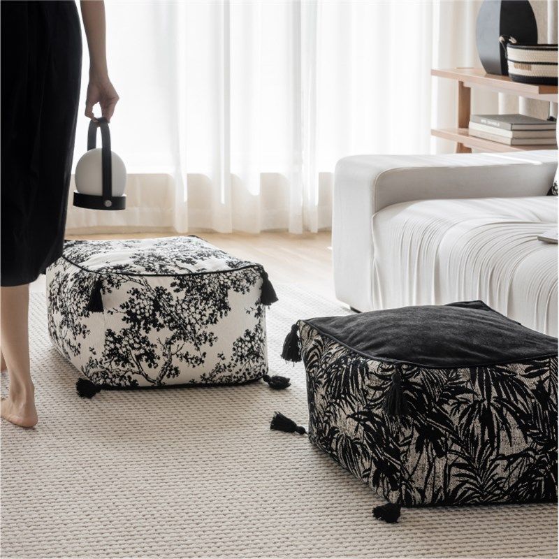 生活之盐松枝叶影雪尼尔坐墩圆形蒲团懒人沙发客厅地毯坐垫凳