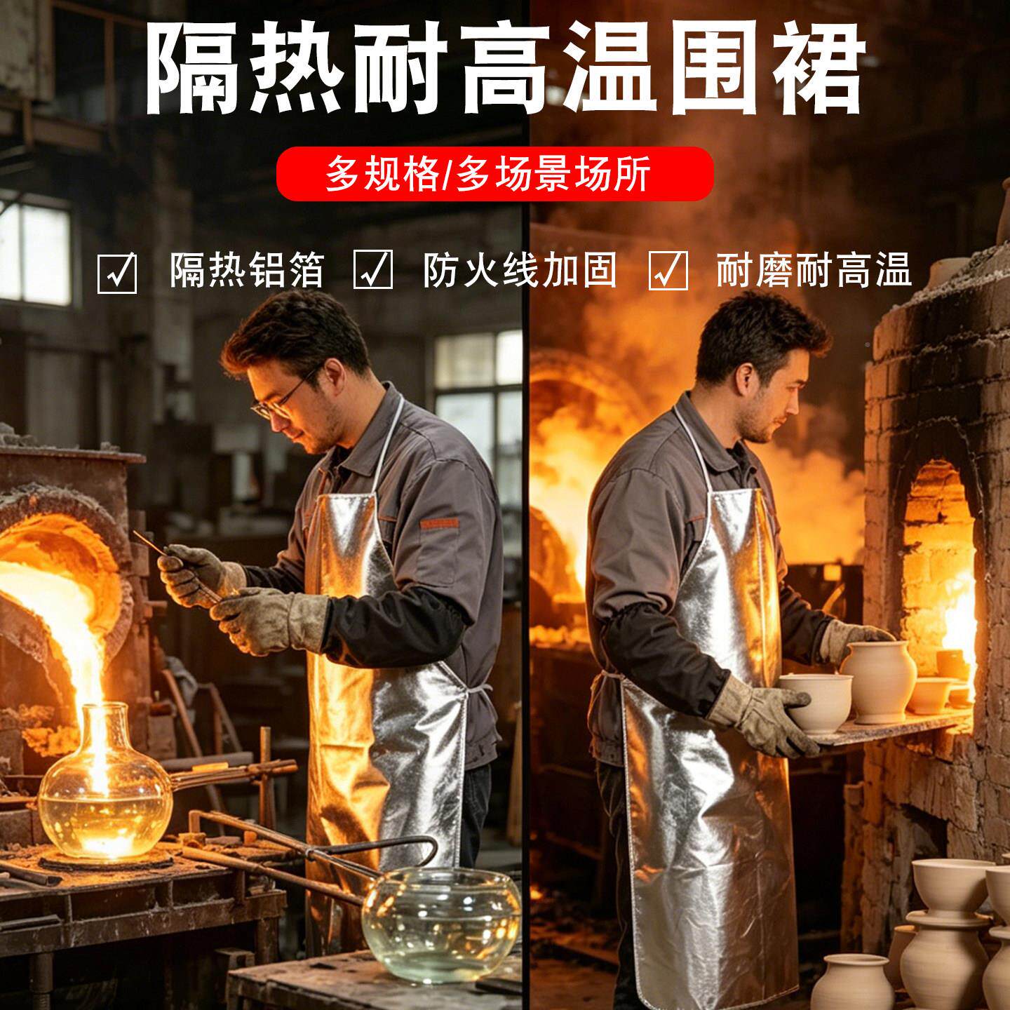 热耐高GBO温铝钢箔围裙1000℃辐射热加厚芳纶镀铝防烫铝厂厂防护