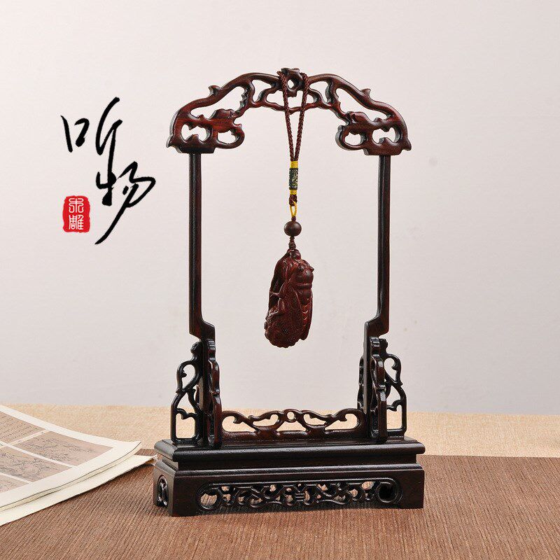 实木紫光檀首饰展示挂架复古吊坠项链玉器拍摄道具古龙纹蝙蝠纹饰