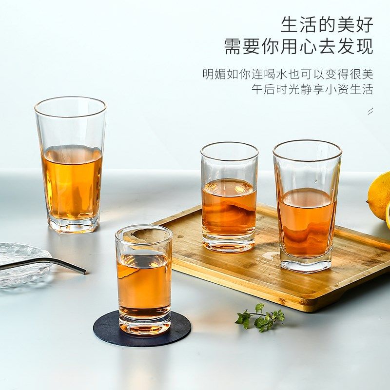 八角杯啤酒杯钢化玻璃杯加厚耐热水杯圆形直升杯四方杯KTV酒吧杯