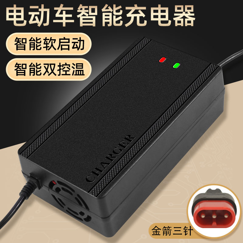 金箭电动车充电器48V12AH60V20AH72VT孔通用金箭三针专用接口