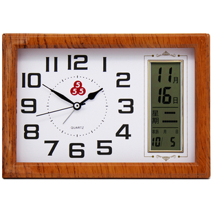 三五牌555台钟座钟桌面静音台式 客厅小钟钟表万年历闹钟摆件简约