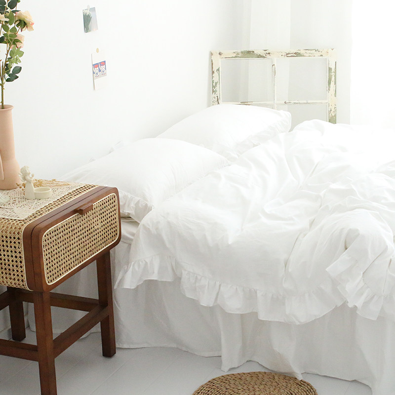 花花造梦基本单件搭配纯白色全棉床裙床单被套定做手工花边韩风
