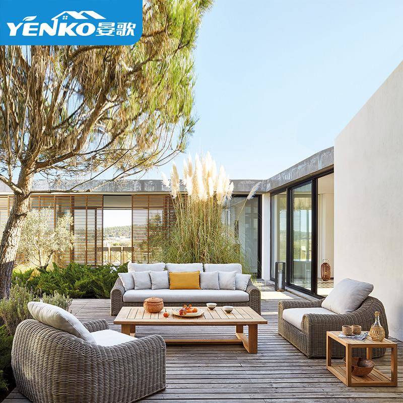 户外沙发庭院露台花园室外售楼部阳台茶几休闲家具组合藤编沙发椅