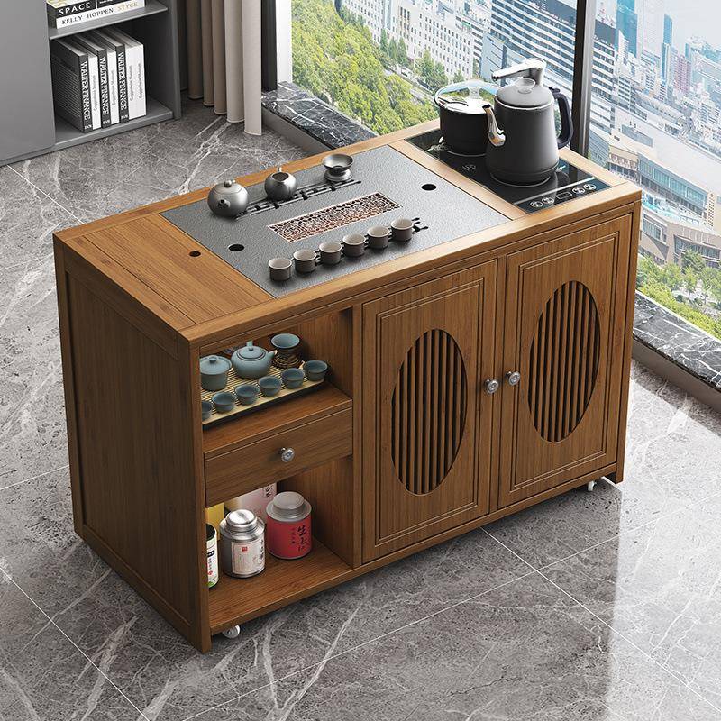 新中式移动茶台小茶桌家用茶车带轮阳台茶几客厅烧水壶一体茶水柜