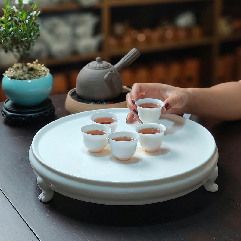 礼式圆形骨瓷茶盘品功骨瓷三脚中夫茶具托盘茶海干泡台潮茶州大号