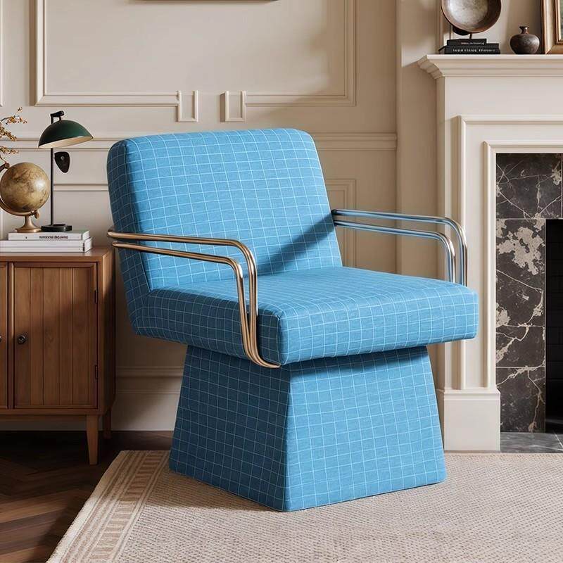 美式复12714古布艺单人沙发妆椅厅用卧室中古风懒人休客闲可旋家