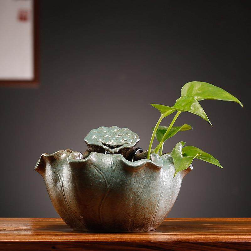 茶招财流水摆件环水办公室桌面莲中蓬NOM生财开业礼物式室装饰循