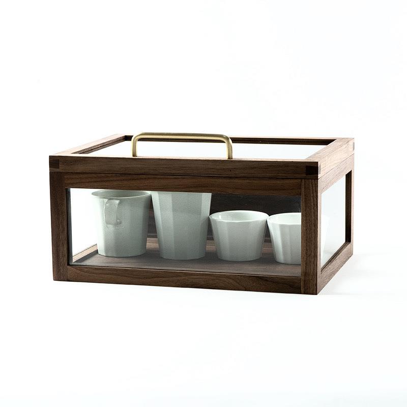 黑胡桃木收纳复盒致玻璃储展示盒软装带铜拉手fdgbds古雅带盖木盒