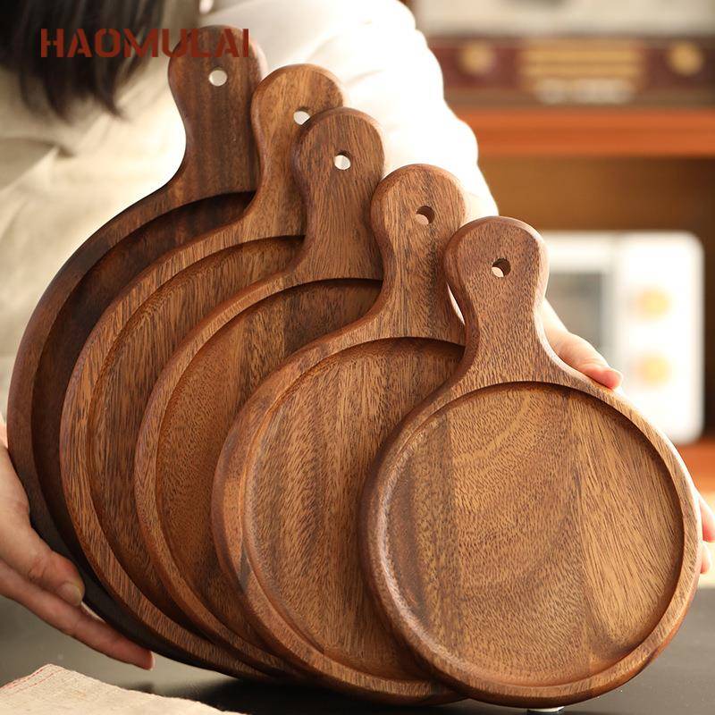 胡桃木8/盘9披萨盘木质托盘餐盘圆司形pi寸ZGXzza蛋糕寿披萨托盘