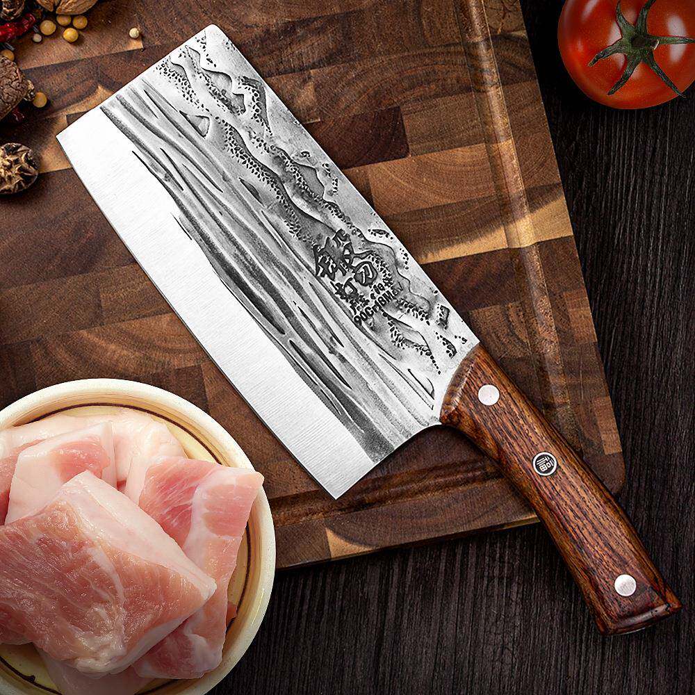 9011手工锻龙泉刀打具山水锤纹家9cr8mov厨房切菜刀用两用锋利斩