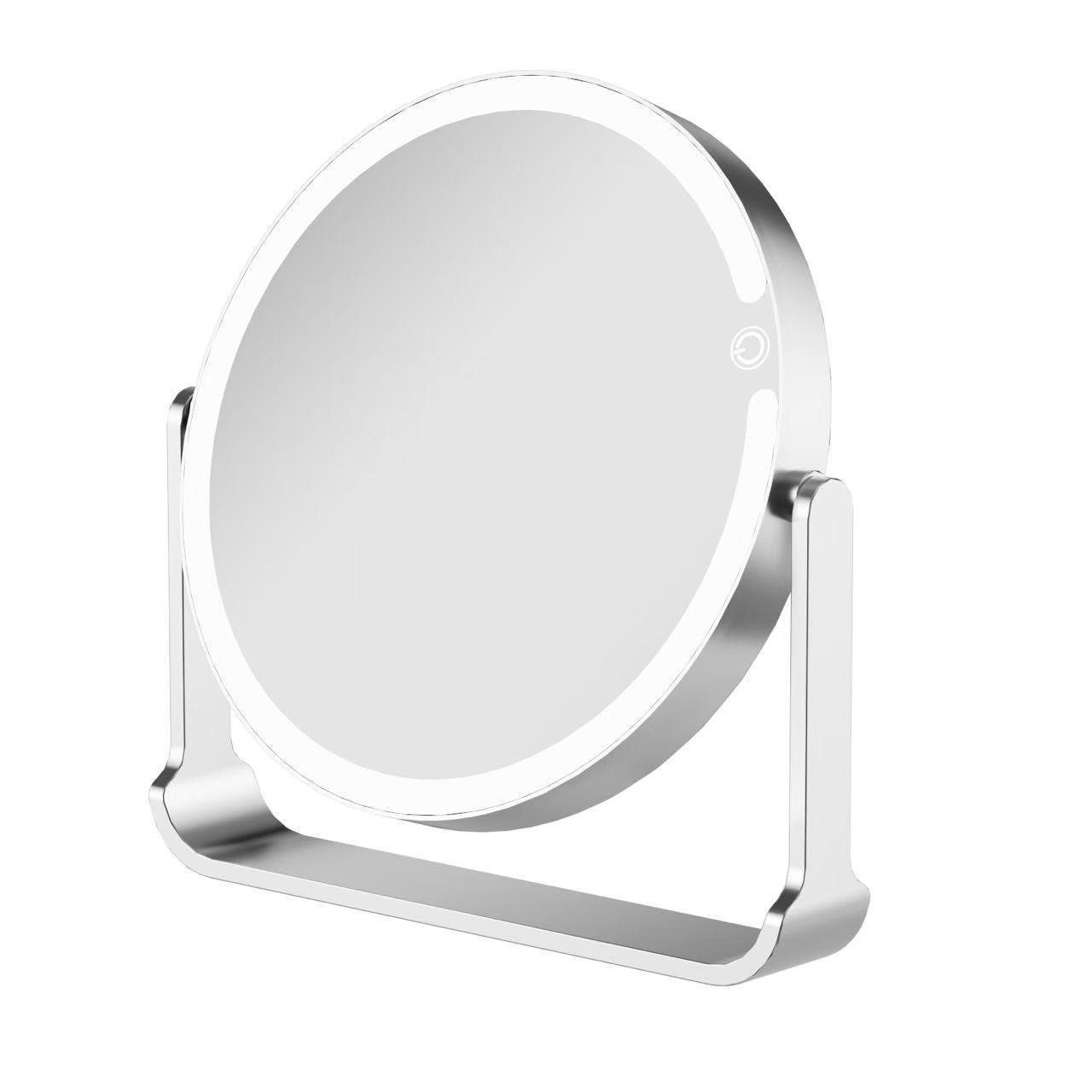 led化妆镜带灯可旋转台式桌面双面高清梳妆大号金属镜子灯饰LED