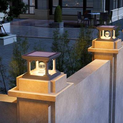 太阳能户外灯新中式庭院柱头灯复古柱顶灯家用围墙柱子灯