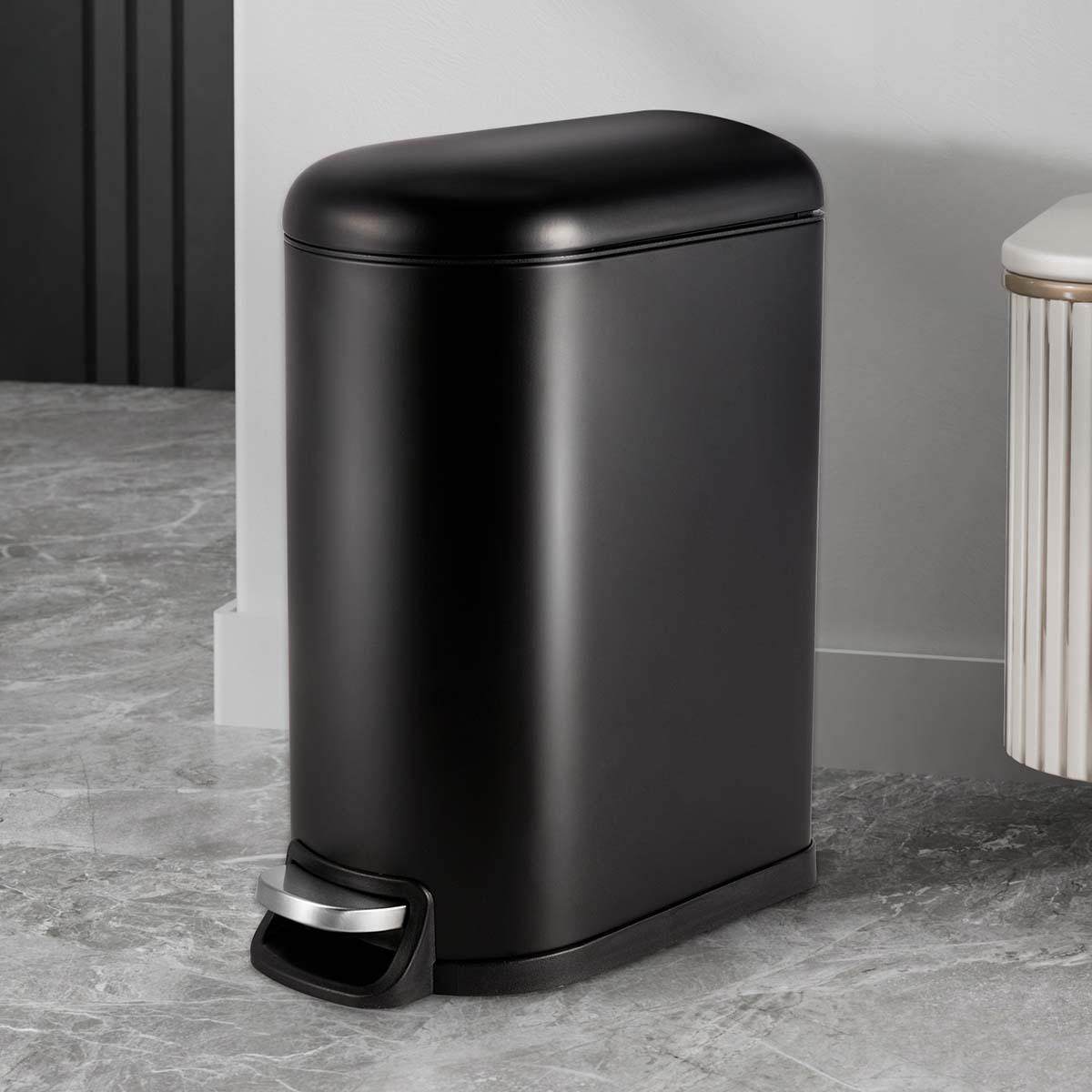 哑光黑色家用10升定盖垃圾桶脚踏缓降静音带盖卫生桶厨房清洁桶