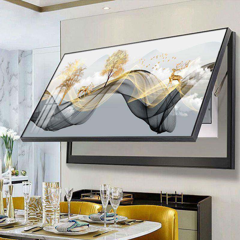 电表箱装饰画大尺寸配电箱电闸遮挡盒抽象免打孔超长横款弱电挂画