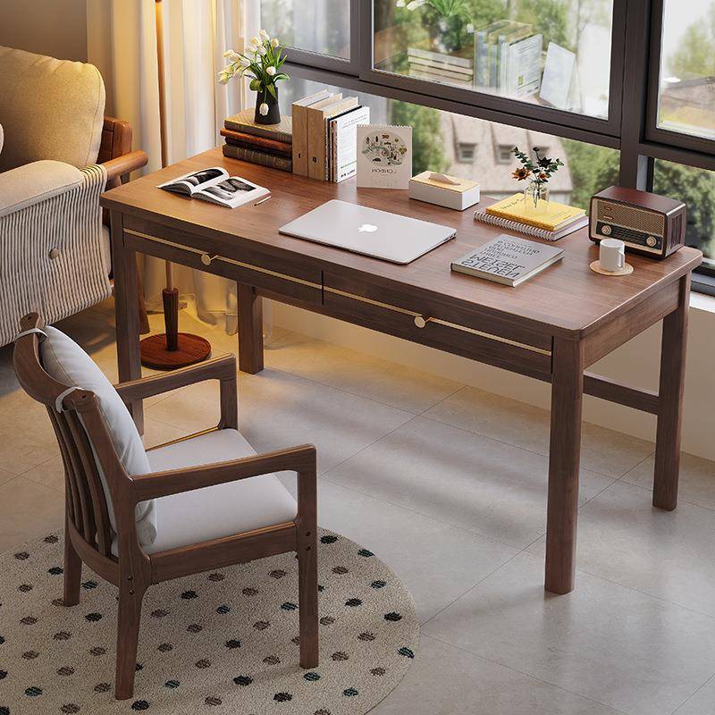 实木书桌带抽屉学生写字桌卧室简约台式办公桌书房加高80cm电脑桌