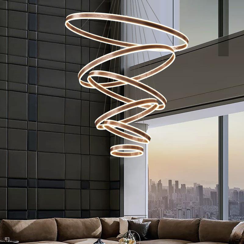 复式楼别墅挑空大吊灯现代9051轻奢loft公寓跃层楼中楼梯长客厅灯