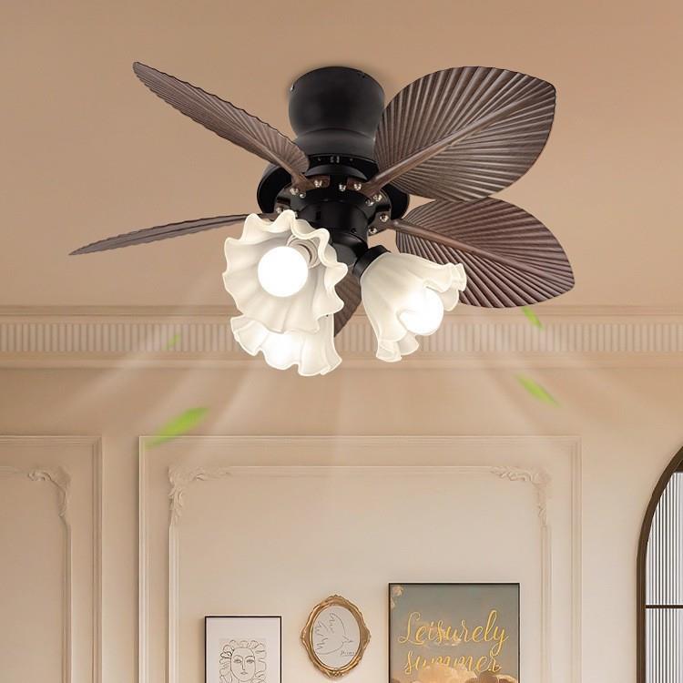 中古卧室花朵风扇灯复古餐厅电扇静音护眼灯扇一体2025新款吊扇灯