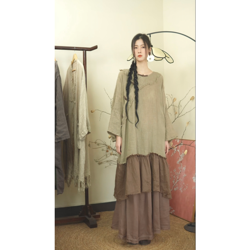 纪小倩【柔疏】手工盘扣亚麻长衫/拼接长裙,女装/女士精品,汉服上装,淘宝优惠券,粉丝福利购,淘宝优惠卷