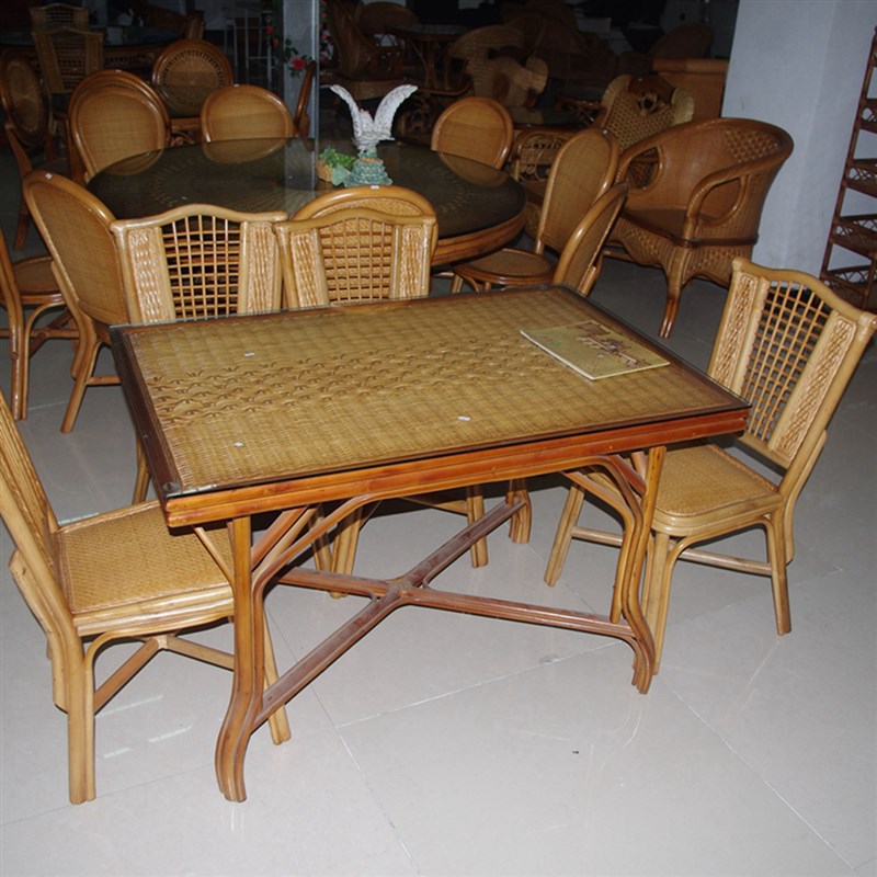 印尼真藤方桌长方形餐桌饭桌藤编桌椅藤木家用藤艺餐桌