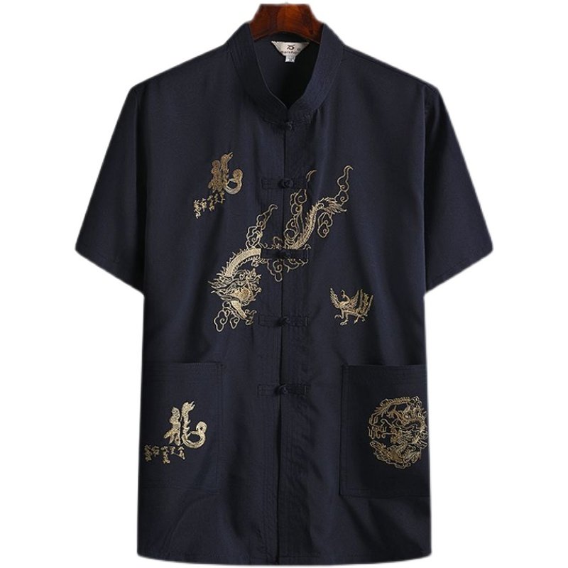 中老年人夏季套装唐装男复古短袖衬衫爸爸太极晨练服爷爷休闲汉服,男装,唐装,淘宝优惠券,粉丝福利购,淘宝优惠卷